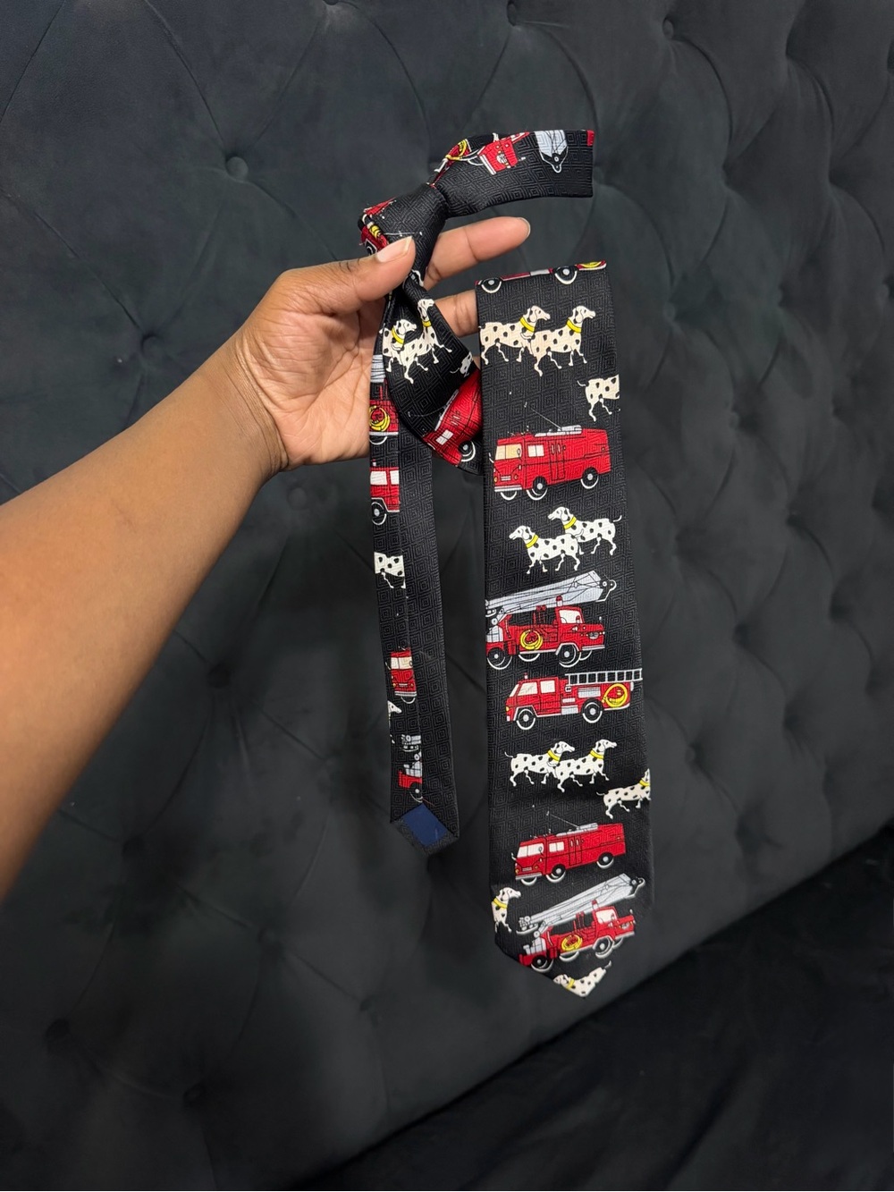 Black Novelty Firetruck and Dalmatian Tie